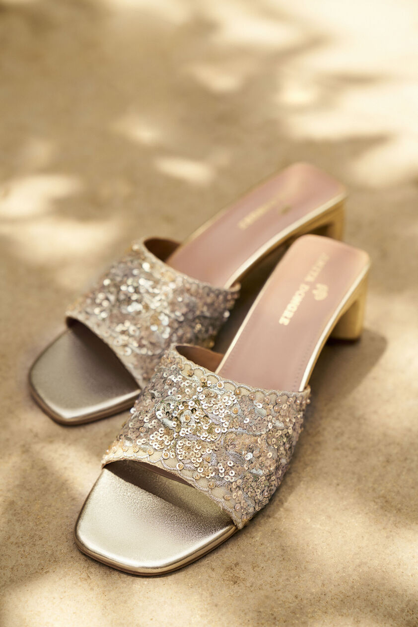 Golden Blossom Hand-embroidered Heels - Gold, Gold, image 2